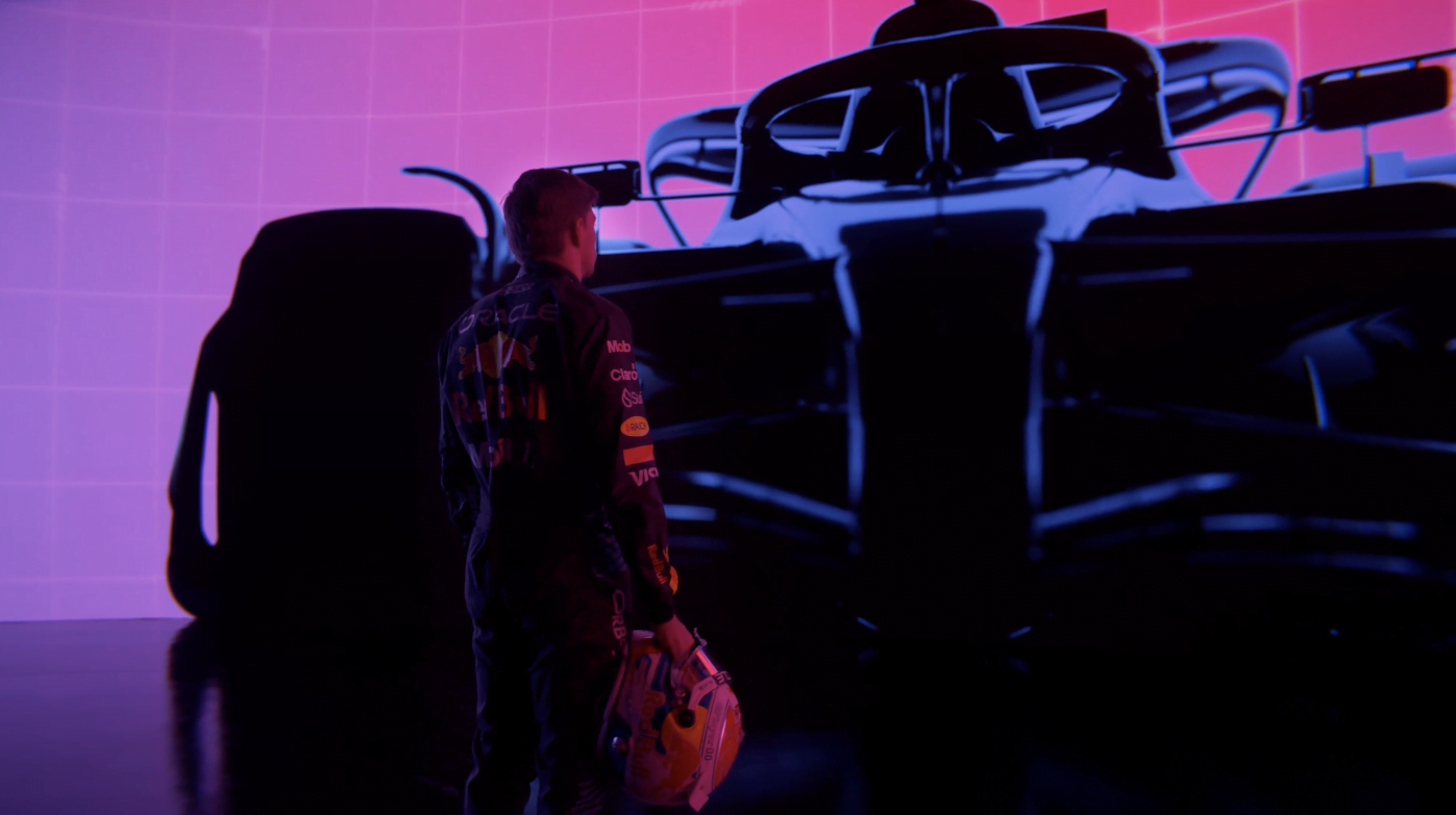 Max Verstappen in front of a LED screen