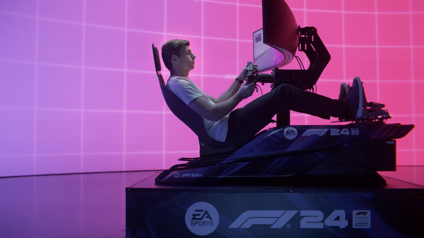 Max Verstappen in a simulator